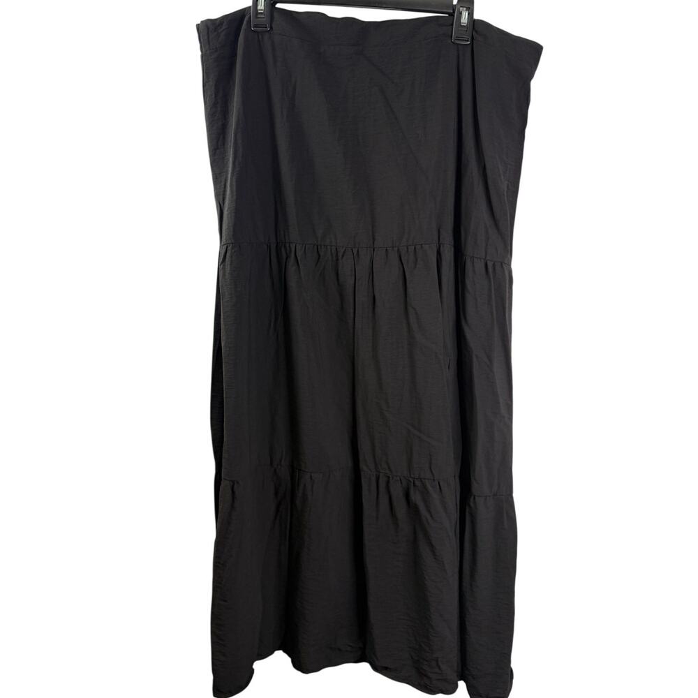 Nine West XXL Black Tiered Maxi Skirt Elastic Waist Rayon Blend NWOT
